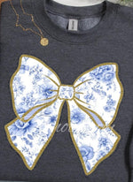 Light Blue Toile Bow DTF Transfer