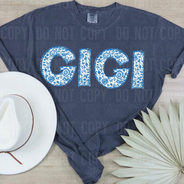 Blue/white Gigi DTF Transfer