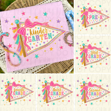 Back to School Pennant Grade Level Designs DTF Transfer (UAC)