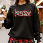 Checkered Merry with Christmas Lights DTF Transfer (E)