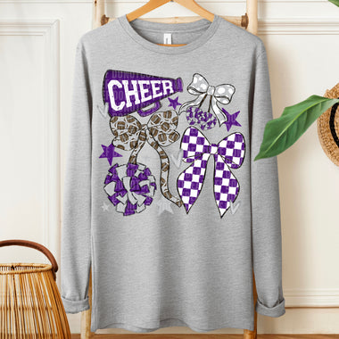Cheer Football Bow Purple Silver DTF Transfer (SDD)