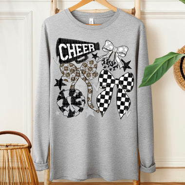 Cheer Football Bow Black Silver DTF Transfer (SDD)