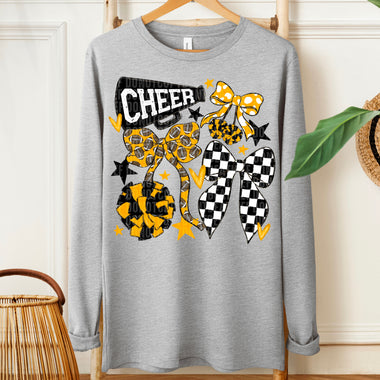 Cheer Football Bow Black Yellow DTF Transfer (SDD)