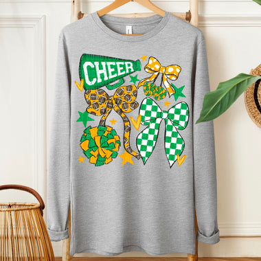 Cheer Football Bow Kelly Green Yellow Gold DTF Transfer (SDD)