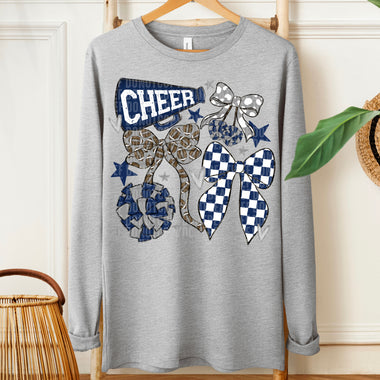 Cheer Football Bow Navy Blue Grey DTF Transfer (SDD)