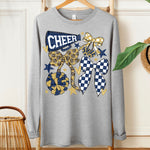 Cheer Football Bow Navy Blue Vegas Gold DTF Transfer (SDD)