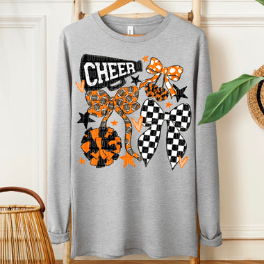 Cheer Football Bow Orange Black DTF Transfer (SDD)