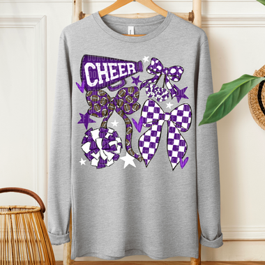Cheer Football Bow Purple White DTF Transfer (SDD)