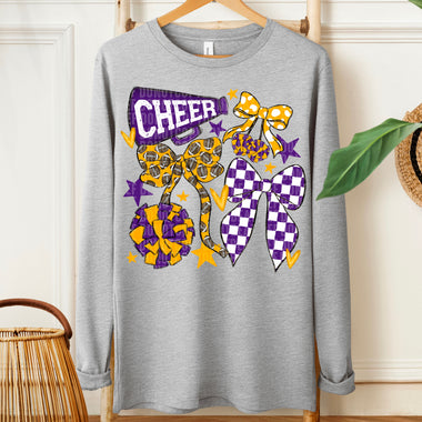 Cheer Football Bow Purple Yellow Gold DTF Transfer (SDD)
