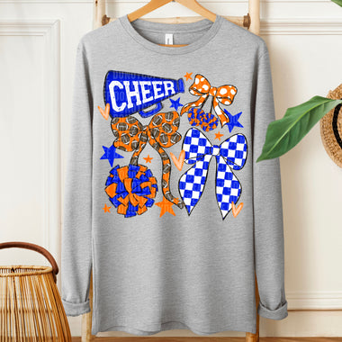 Cheer Football Bow Royal Blue Orange DTF Transfer (SDD)