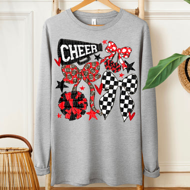 Cheer Football Bow Red Black DTF Transfer (SDD)