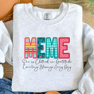 MeMe Clothed in Gratitude DTF Transfer