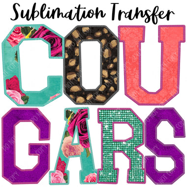 Cougars Floral Mascot Sublimation Transfer