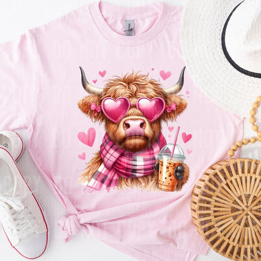Highland Cow with Iced Coffee DTF Transfer