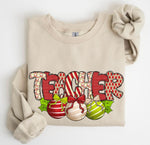 Teacher with Christmas Ornaments DTF Transfer