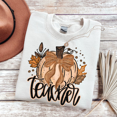 Teacher Fall Glitter Pumpkin DTF Transfer (SDD)