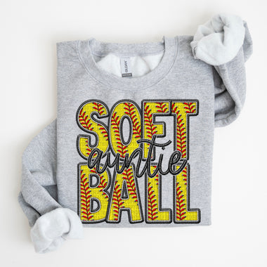 Softball Auntie Faux Embroidery DTF Transfer