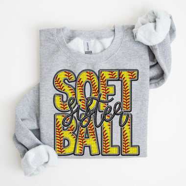 Softball Sister Faux Embroidery DTF Transfer