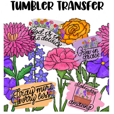 Floral Affirmation Tumbler Seamless  Sublimation Transfer