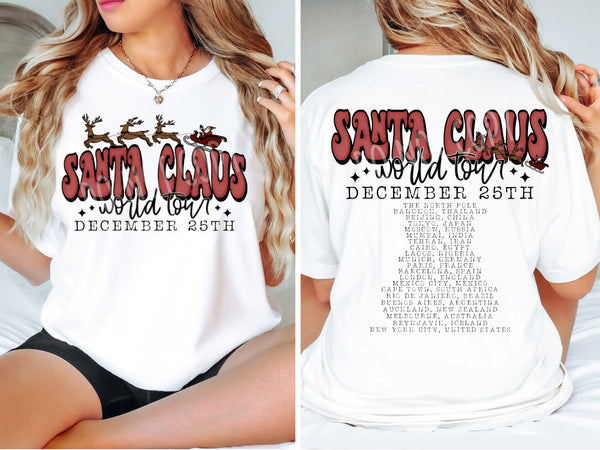 *Starting Ship Date 10/6* Santa Tour Front and Back Screen Print High Heat Transfer