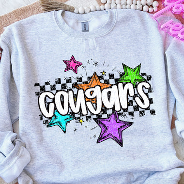 Cougars Bright Star Check Mascot DTF Transfer