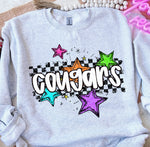 Cougars Bright Star Check Mascot DTF Transfer