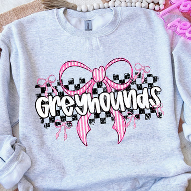 Greyhounds Pink Bow with Checks Mascot DTF Transfer