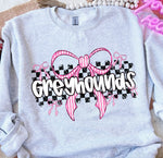 Greyhounds Pink Bow with Checks Mascot DTF Transfer