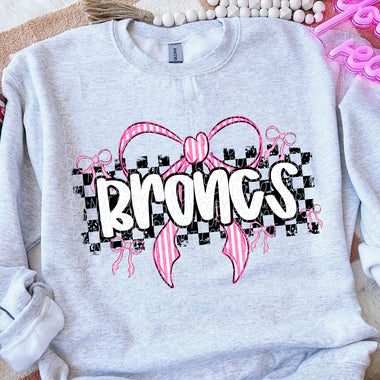 Broncs Pink Bow with Checks Mascot DTF Transfer