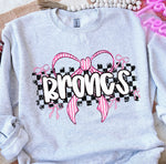 Broncs Pink Bow with Checks Mascot DTF Transfer