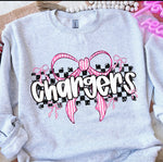 Chargers Pink Bow with Checks Mascot DTF Transfer