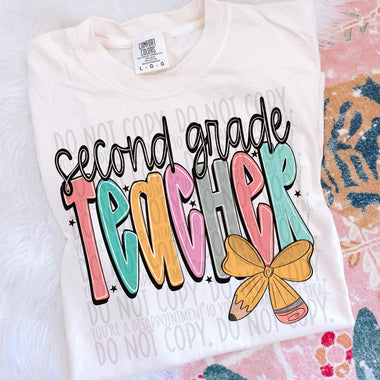 Doodle Pencil Second Grade Teacher DTF Transfer (SWD)