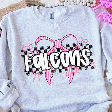 Falcons Pink Bow with Checks Mascot DTF Transfer
