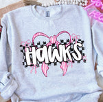 Hawks Pink Bow with Checks Mascot DTF Transfer