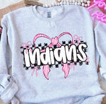 Indians Pink Bow with Checks Mascot DTF Transfer