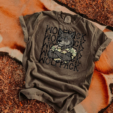 Wolfpack Camo Stacked Mascot DTF Transfer