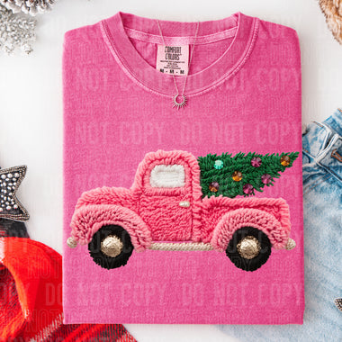 Pink Faux Yarn Christmas Truck DTF Transfer (SBBD)