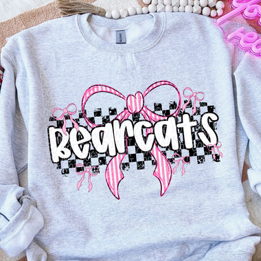 Bearcats Pink Bow with Checks Mascot DTF Transfer