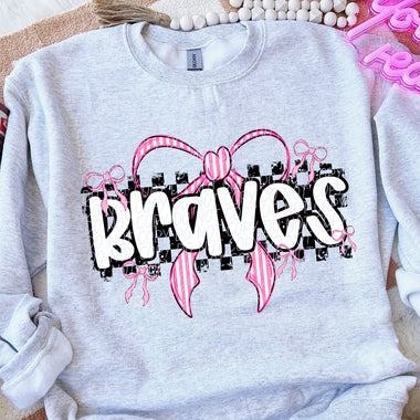 Braves Pink Bow with Checks Mascot DTF Transfer