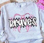 Braves Pink Bow with Checks Mascot DTF Transfer