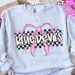 Blue Devils Pink Bow with Checks Mascot DTF Transfer