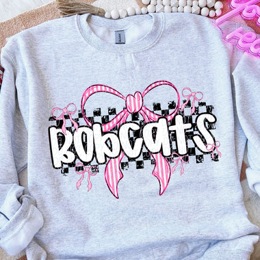 Bobcats Pink Bow with Checks Mascot DTF Transfer