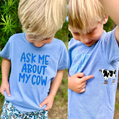 Ask Me About My Cow (Full size print and pocket size cow) DTF Transfers (CC)