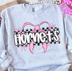 Hornets Pink Bow with Checks Mascot DTF Transfer