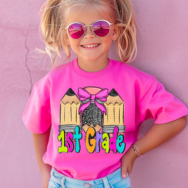 Colorful 1st Grade Pencils Girl DTF Transfer (SDD)