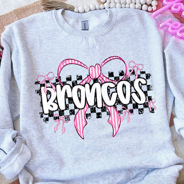 Broncos Pink Bow with Checks Mascot DTF Transfer