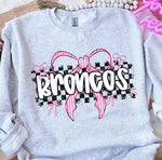 Broncos Pink Bow with Checks Mascot DTF Transfer