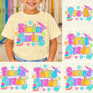 Colorful Star Grade Level DTF Transfer (UAC)