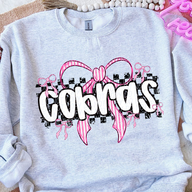 Cobras Pink Bow with Checks Mascot DTF Transfer