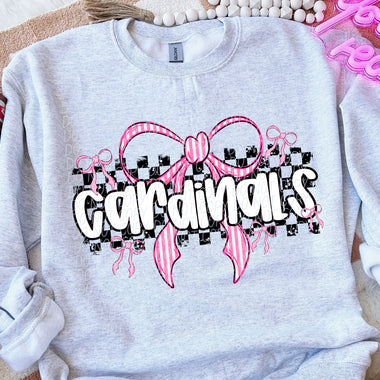 Cardinals Pink Bow with Checks Mascot DTF Transfer